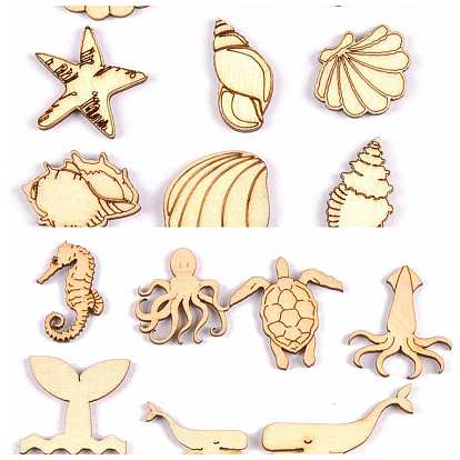 Unfinished Wooden Pieces, Wood Cutouts, Mixed Shape, Shell/Octopus/Whale