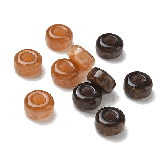 Opaque Resin European Beads, Large Hole Beads, Flat Round