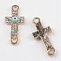 Alloy Rhinestone Links Connectors, with Enamel, Cross with Evil Eye, 25.5x12x2.5mm, Hole: 2mm