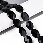 Натуральные бусины из черного оникса (окрашенные и нагретые), Плоско-овальные, граненые