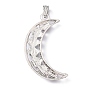 Chakra Jewelry Alloy Bezel Gemstone Big Pendants, Crescent Moon, Platinum Metal Color, 60x35x8mm, Hole: 7x4mm