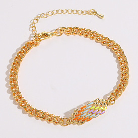 Bracelet pendentif goutte d'huile grille arc-en-ciel pour femmes, Chaîne cubaine européenne et américaine, bijoux faits à la main