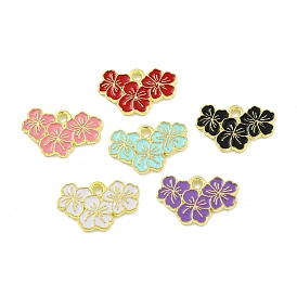 Alloy Enamel Pendants, Golden, Sakura Charm