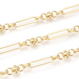 Brass Handmade Link Chains, with Paperclip Chains, with Spool, Long-Lasting Plated