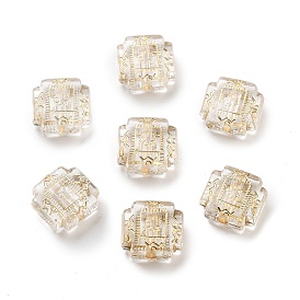 Metal Enlaced Transparent Acrylic Beads, Golden Plated, Square