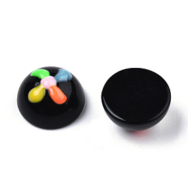 Opaque Resin Enamel Cabochons, Half Round with Colorful Windmill