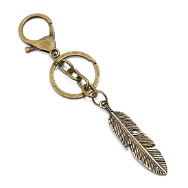 Zinc Alloy Keychain, with Iron Findings, Feather