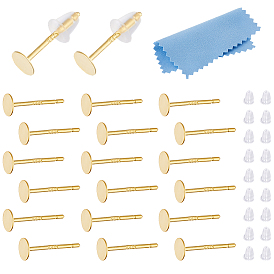 20 шт. 925 фурнитура для сережек-гвоздиков из стерлингового серебра с плоскими подушечками, 1Замшевая ткань из ПК, квадратная салфетка для полировки серебра, 40 гайки ушные пластиковые