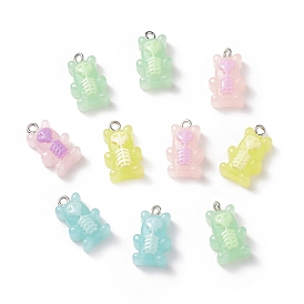Opaque Resin Pendants, Bear Skull Charms, with Platinum Tobe Iron Loops