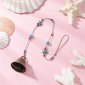 Подвесные украшения в виде колокольчиков, с синтетическими бирюзовыми бусинами, плетеной нейлоновой нитью и подвесками в виде железных колокольчиков