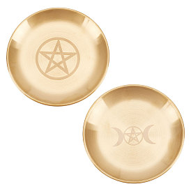 2Pcs 2 Style 201 Stainless Steel Candle Holder, Tarot Theme Tealight Tray, Home Tabletop Centerpiece Decoration, Flat Round