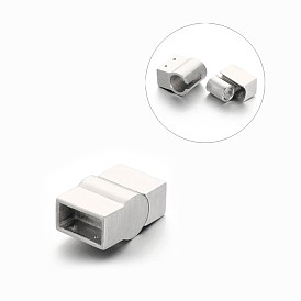 Rectangle 304 Stainless Steel Matte Surface Magnetic Clasps with Glue-in Ends, 19x12x9mm, Hole: 10x5mm