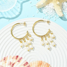 Круглые серьги-люстры с натуральной жемчужиной С-образной формы и кисточкой из нержавеющей стали