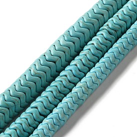 Brins de perles synthétiques teintes en turquoise, forme ondulée