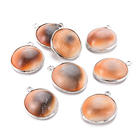 Natural Trumpet Shell Pendants, with Platinum Tone Brass Findings, Half Round/Dome