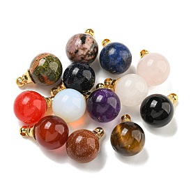 Gemstone Perfume Bottle Pendants, Round Bottle Charms with 304 Stainless Steel Findings