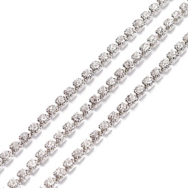 2 Colors Crystal & Crystal AB Rhinestone Cup Chains, Raw(Unplated) Brass Rhinestone Strass Chains, with Plastic Spools