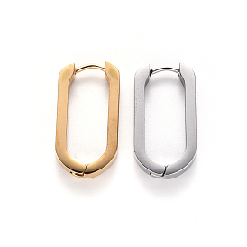 304 pendientes de aro de acero inoxidable huggie, oval