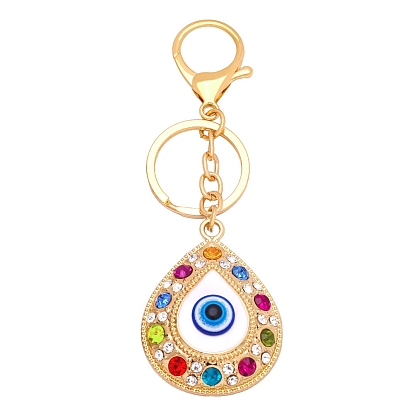 Alloy Rhinestone Keychain, with Alloy Key Rings & Lobster Claw Clasps and Resin, Evil Eye