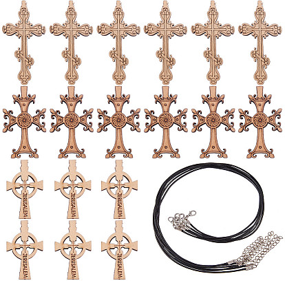 DIY Necklace Making, with Waxed Cotton Cord Necklace Makings, with Alloy Lobster Claw Clasps and Iron End Chains, Wooden Pendants