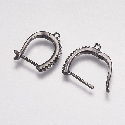 Brass Micro Pave Cubic Zirconia Earring Findings, Hoop Earrings