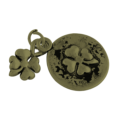 De style tibétain pendentifs alliage de trèfle, sans cadmium et sans nickel et sans plomb, plat rond avec le mot devon, 20x16.5x2.5mm, trou: 2mm, trèfle: 15x8x2mm