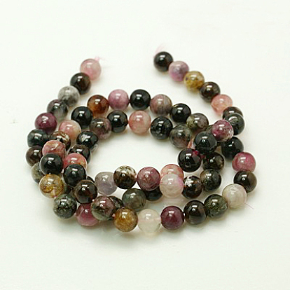 Natural Tourmaline Beads strands, Round, Hole: 1~2 mm