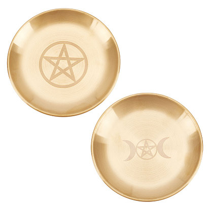 2Pcs 2 Style 201 Stainless Steel Candle Holder, Tarot Theme Tealight Tray, Home Tabletop Centerpiece Decoration, Flat Round