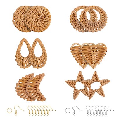 Kits de fabricación de aretes de paja de ratán / bastón de caña de bricolaje, con los ganchos del pendiente de bronce, hierro anillos del salto abierto