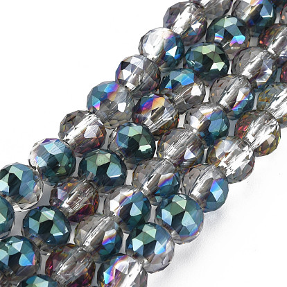 Electroplate Transparent Glass Beads Strands, Faceted, Round