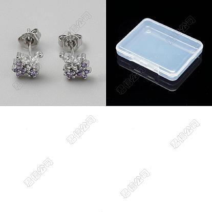 1 Par de pendientes de latón con micro pavé de circonitas cúbicas, mariposa