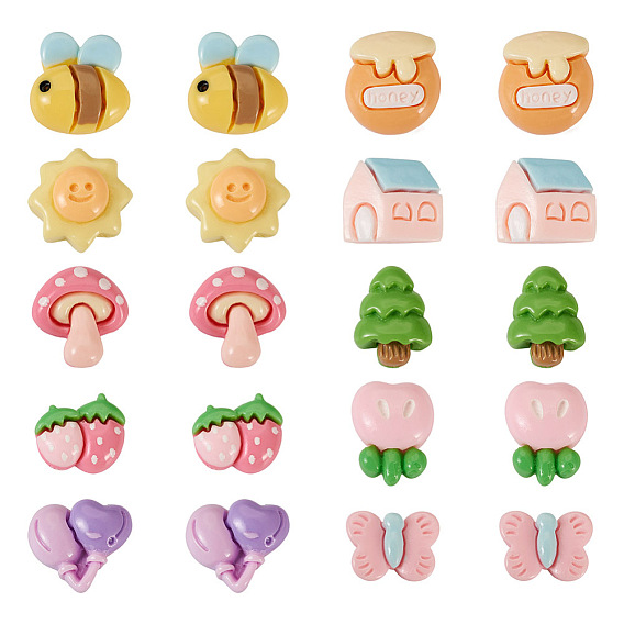 60 шт. 10 стили лесная тематика непрозрачные смоляные кабошоны, разноцветные