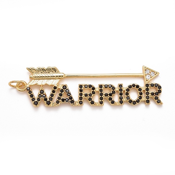 Подвески из черного и прозрачного кубического циркония из латуни с гальваническим покрытием, без кадмия, без никеля и без свинца, долговечный, стрелка со словом воин