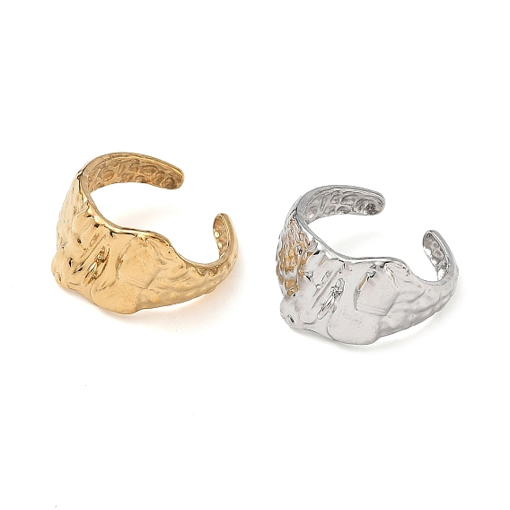 Textured 304 Stainless Steel Finger Rings Components, with Loop, Ion Plating(IP)