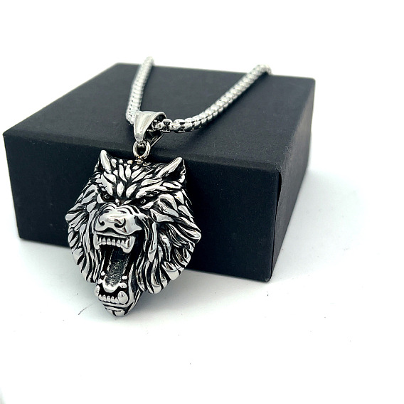 Винтажная панк-подвеска в виде головы волка 304 из нержавеющей стали для мужчин, не тускнеет