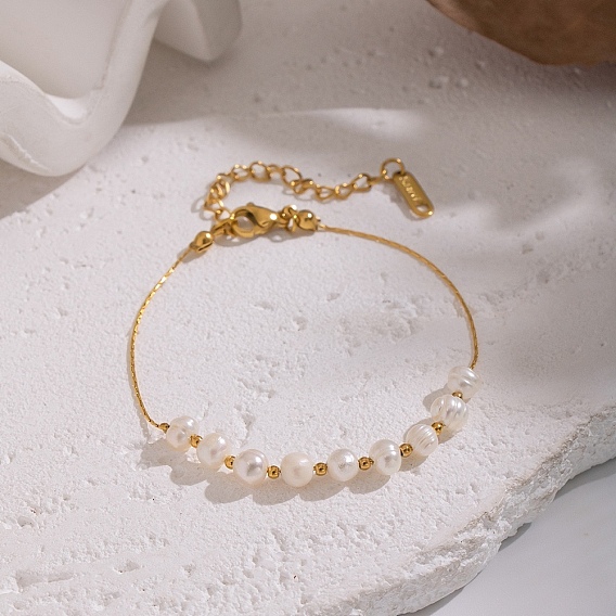 5браслеты из натурального пресноводного жемчуга круглой формы, с 304 цепями из нержавеющей стали, белые