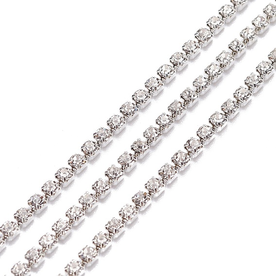2 Colors Crystal & Crystal AB Rhinestone Cup Chains, Raw(Unplated) Brass Rhinestone Strass Chains, with Plastic Spools