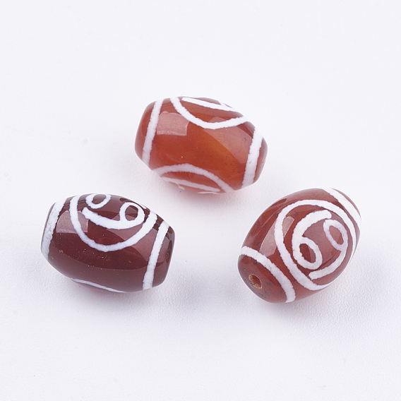Tibetan Style Constellation/Zodiac Pattern dZi Beads, Natural Agate Beads, Dyed & Heated, Barrel with Twelve Constellations
