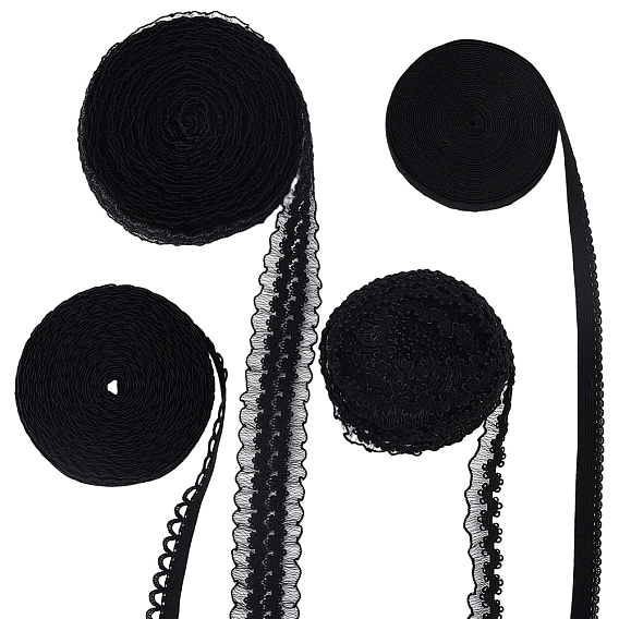 10м 2 стили вязаный рыболовный шнур нейлон эластичная кружевная отделка, Эластичная цветочная кружевная лента для шитья украшения, с 10ярдами 2 стилями полиэстер пико эластичная кружевная лента