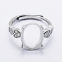 925 Sterling Silver Finger Ring Components, with Cubic Zirconia, Adjustable, Heart