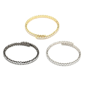 Rack Plating Brass Pave Clear Cubic Zirconia Open Cuff Bangles for Women, Cadmium Free & Lead Free, Long-Lasting Plated