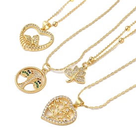 Brass Micro Pave Cubic Zirconia Pendant Necklaces for Women, Real 18K Gold Plated