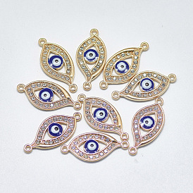 Light Gold Plated Alloy Links, with Crystal Rhinestone and Enamel, Evil Eye