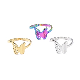 304 Stainless Steel Hollow Out Butterfly Adjustable Ring for Women