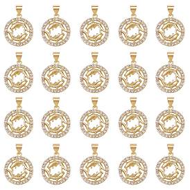20Pcs Brass Micro Pave Cubic Zirconia Pendants, with Snap on Bails, Golden, Ring with Fish
