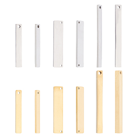 12Pcs 6 Style 304 Stainless Steel Links Connectors, Manual Polishing, Stamping Blank Tags, Rectangle & Bar