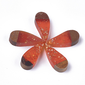 Resin & Walnut Wood Pendants, with Foil, Drop