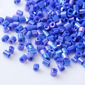 Opaque Rainbow Two Cut Glass Seed Beads, AB Color Plated, Round Hole, Hexagon