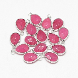 Натурального белого нефрита подвески, с латунной фурнитурой , граненые, капля