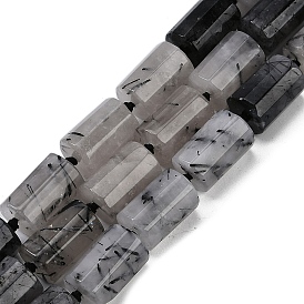 Natural Tourmalinated Quartz Beads Strands, Faceted, Column